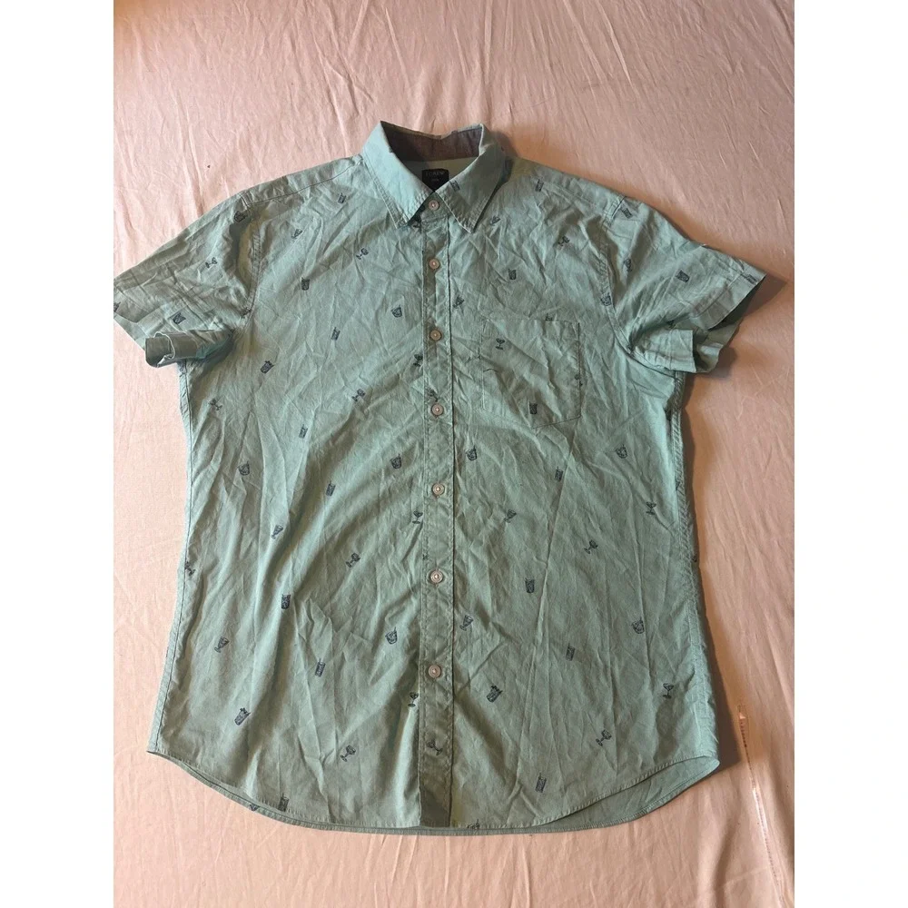 J.Crew Button Down Shirt Mens M Mint Green Cocktail Print H4743 SU18